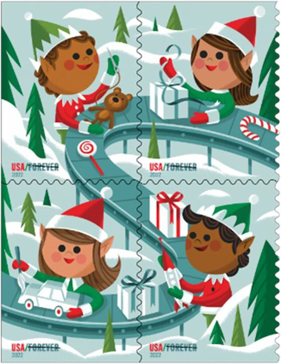 2022 USPS Holiday Elves Forever Postage Stamps - Kestreli