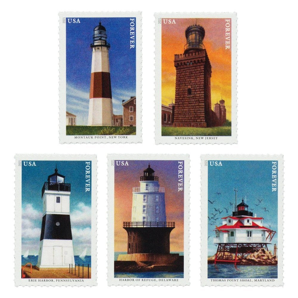 (2021) USPS Mid Atlantic Lighthouses Forever Postage Stamps - Kestreli