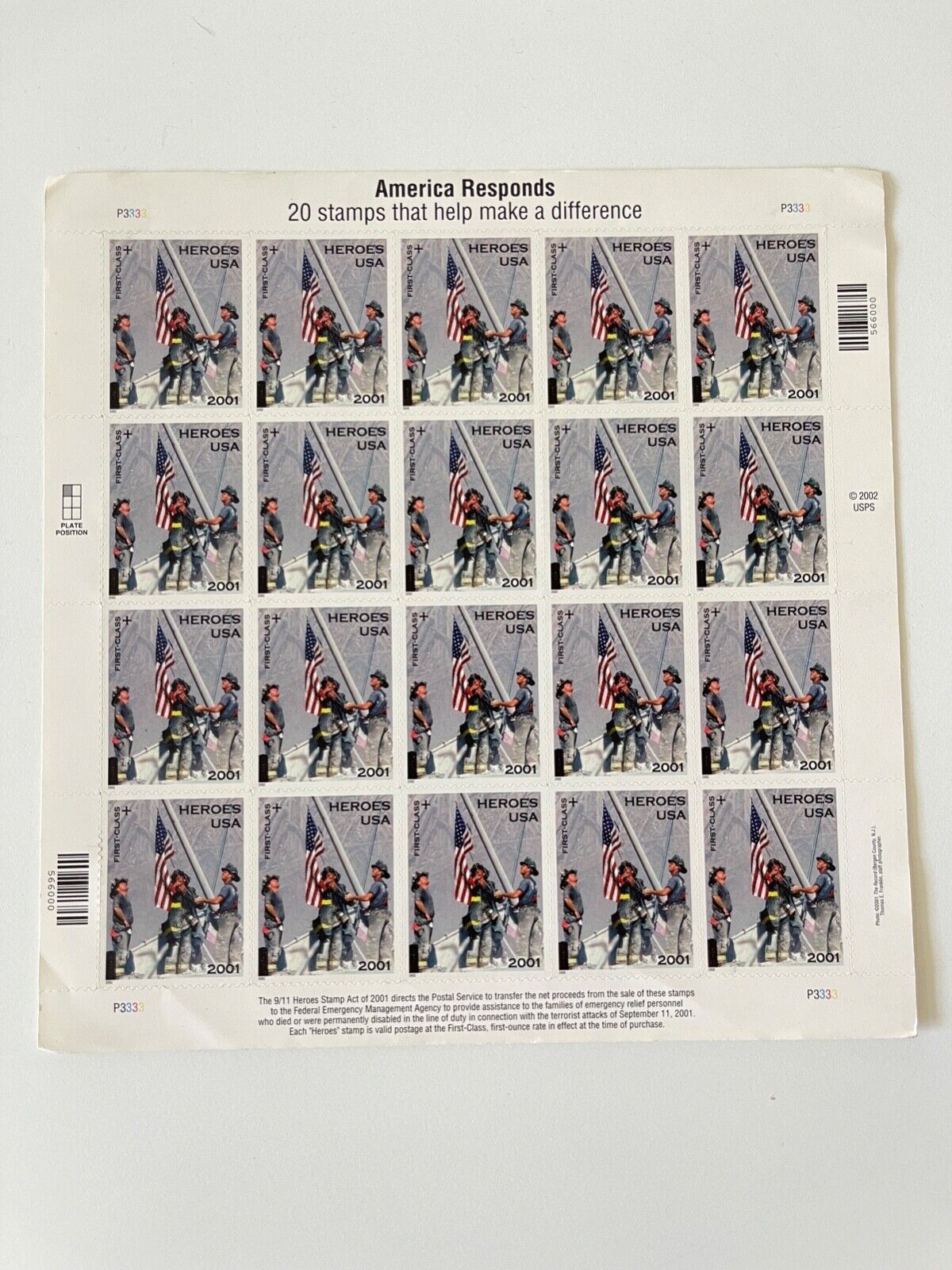 2001 US America Responds 9-11 Heroes Postage Stamps - Kestreli