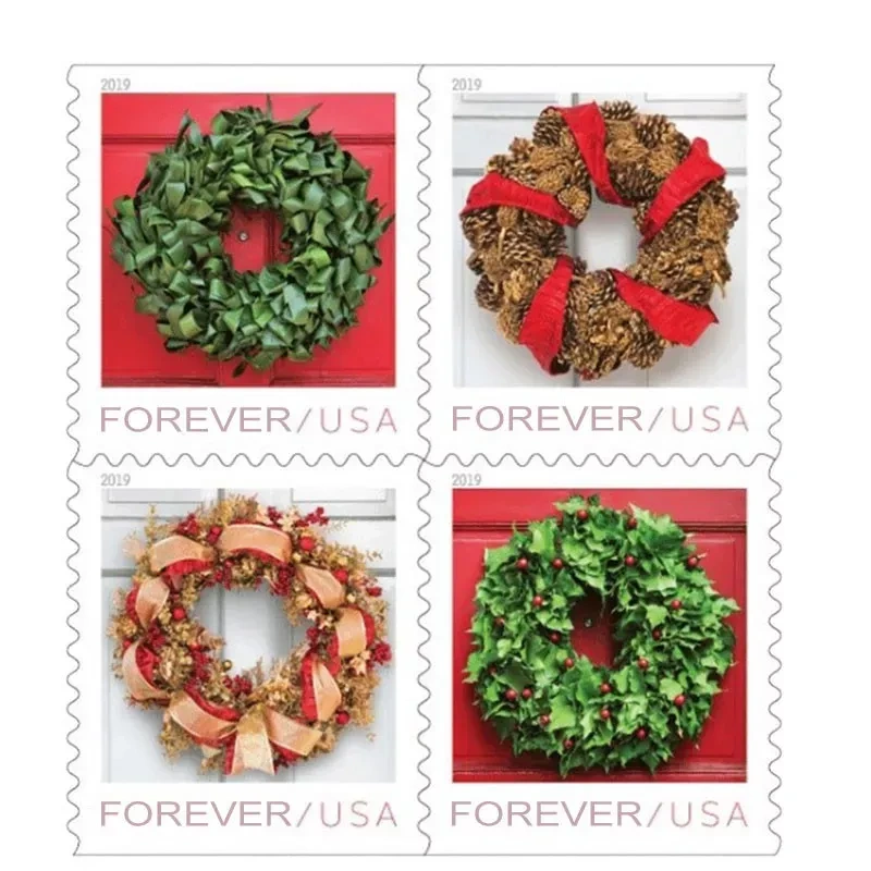 (2019) USPS Christmas Tradition Celebration Holiday Wreaths Forever Stamps - Kestreli
