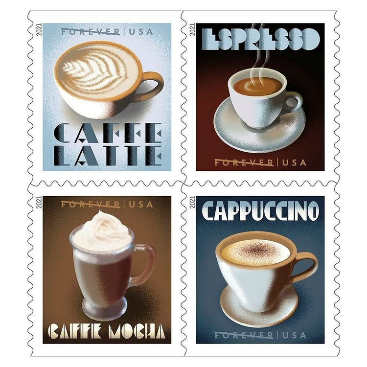 (2021) USPS Espresso Drinks Forever Coffee Stamps - Kestreli