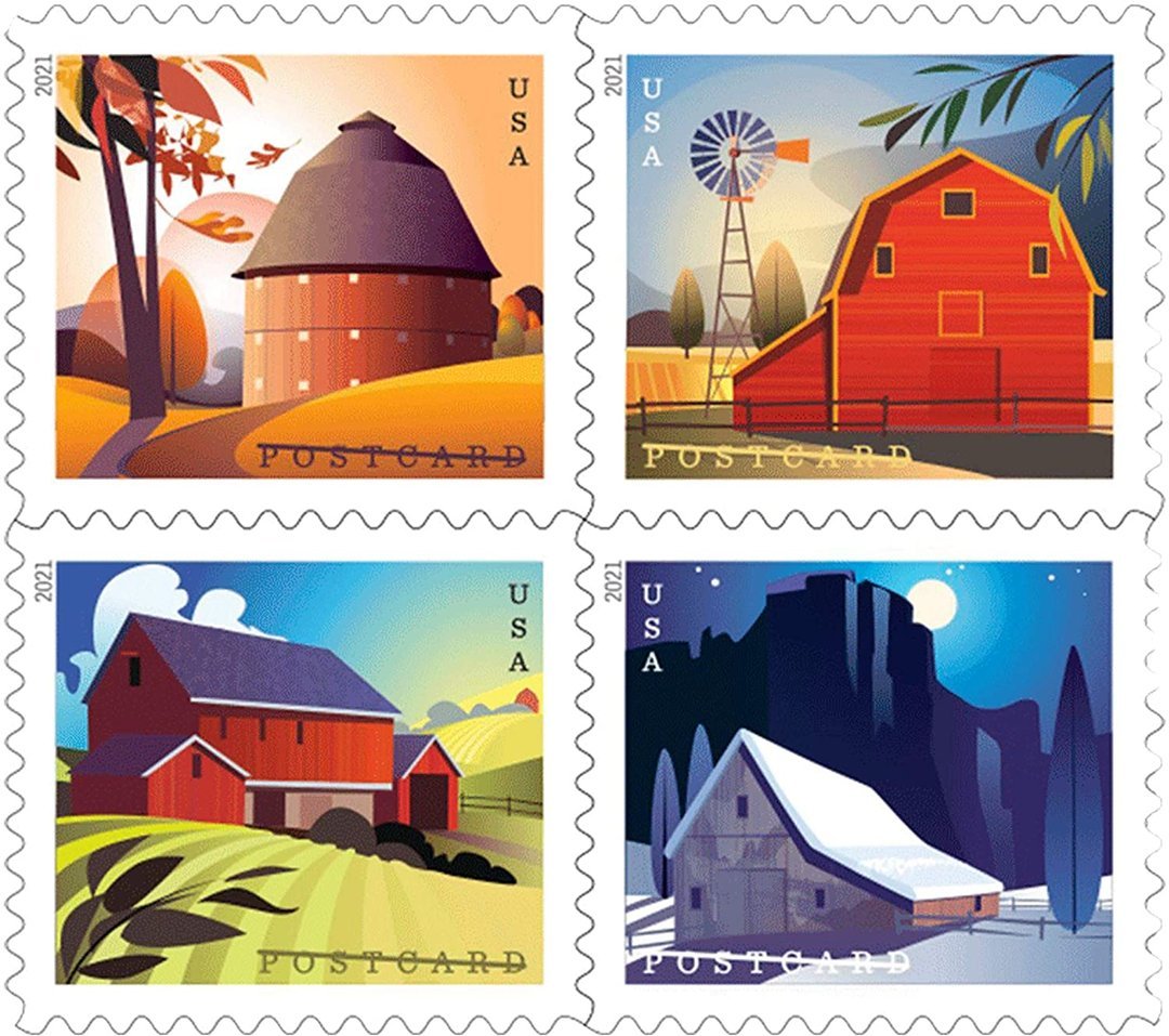 (2021) USPS Barns Postcard Forever Postage Stamps - Kestreli