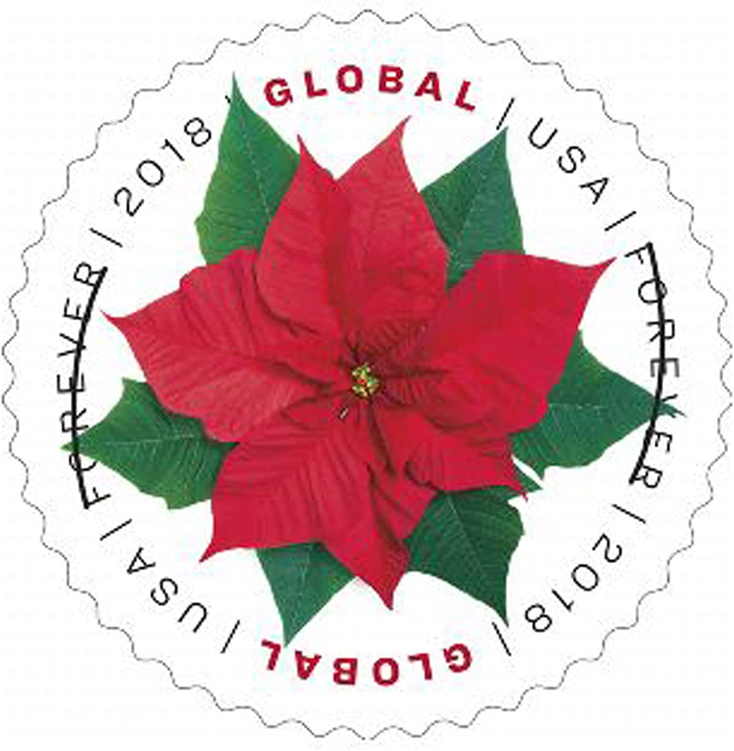 (2018) USPS Global Poinsettia First Class Forever Postage Stamps - Kestreli