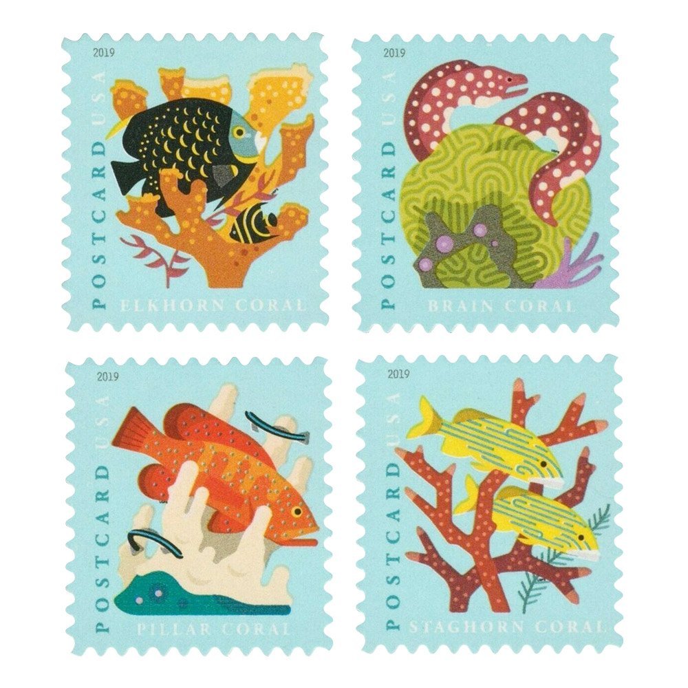(2019) USPS Coral Reefs Postcard First Class Forever Postage Stamps - Kestreli
