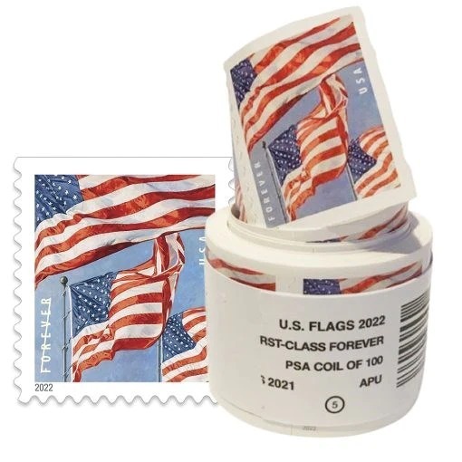 (2022) USPS Forever American Flag Stamps Rolls - Kestreli