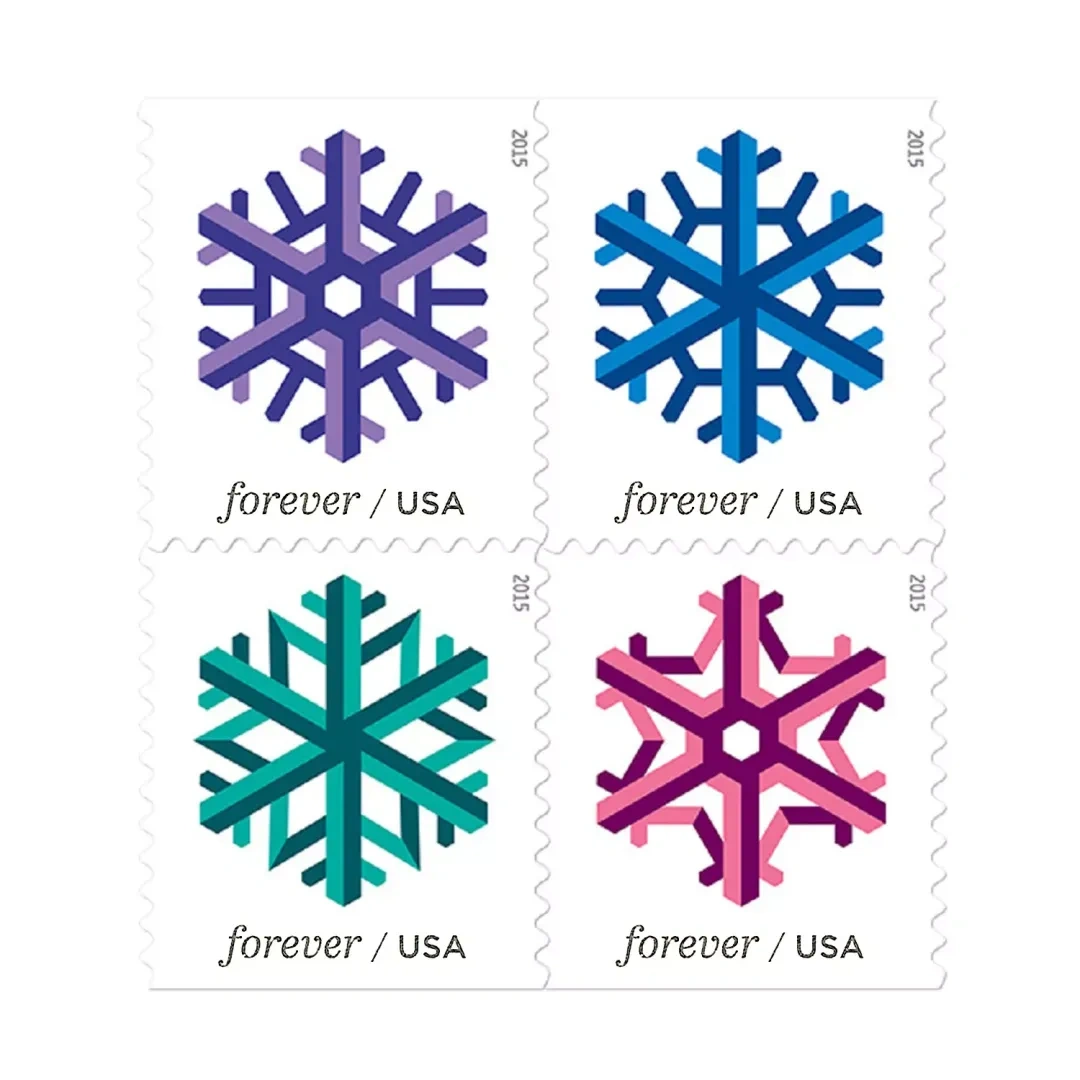 (2015) USPS Geometric Snowflakes Forever Postage Stamps - Kestreli