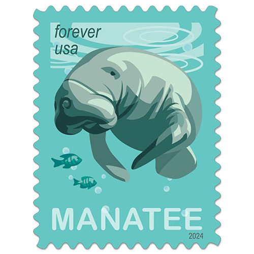 2024 USPS Save Manatees Forever Stamps - Kestreli