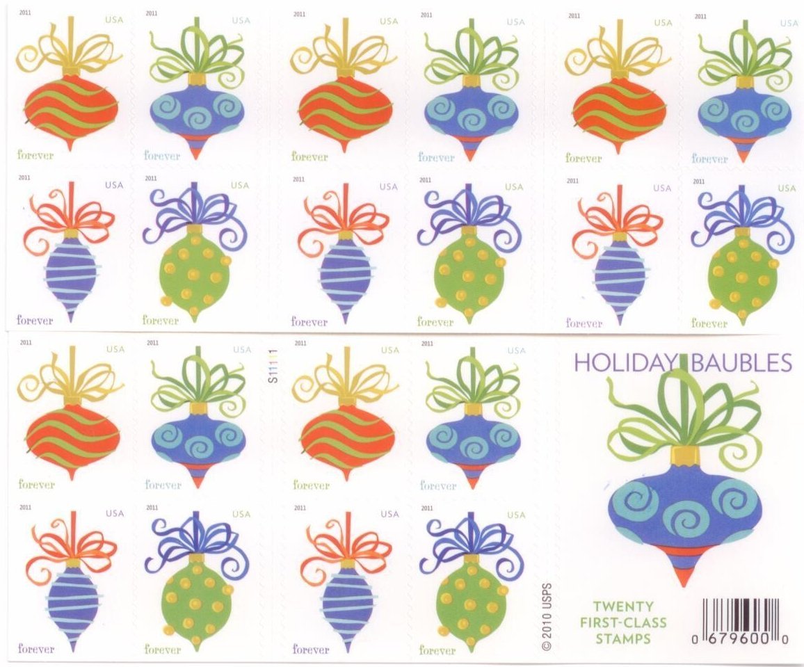 2011 US Holiday Baubles Forever Stamps Booklet of 20 - Kestreli