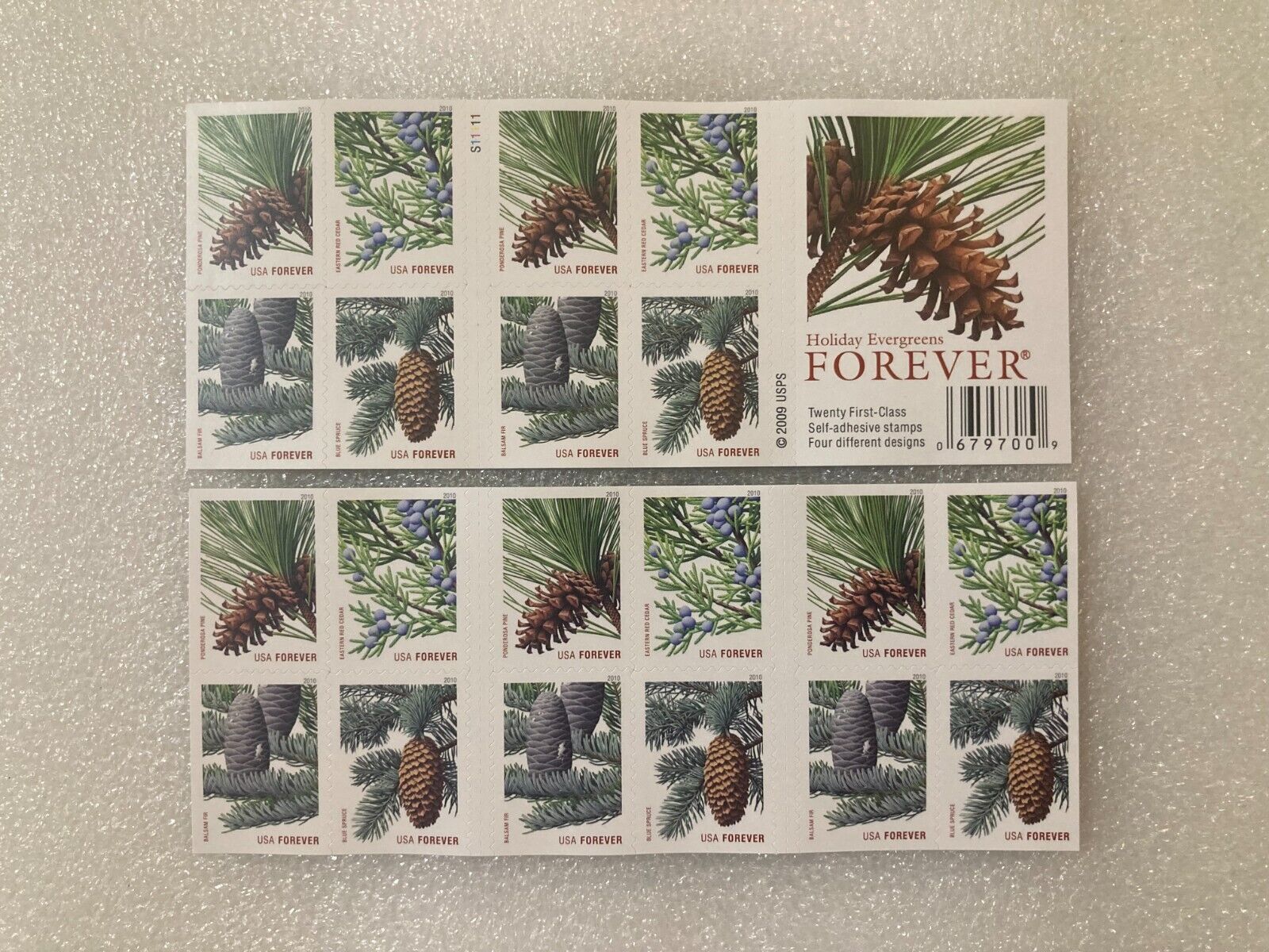 2009 Holiday Evergreens Booklet Pane of 20 First Class Stamps - Kestreli