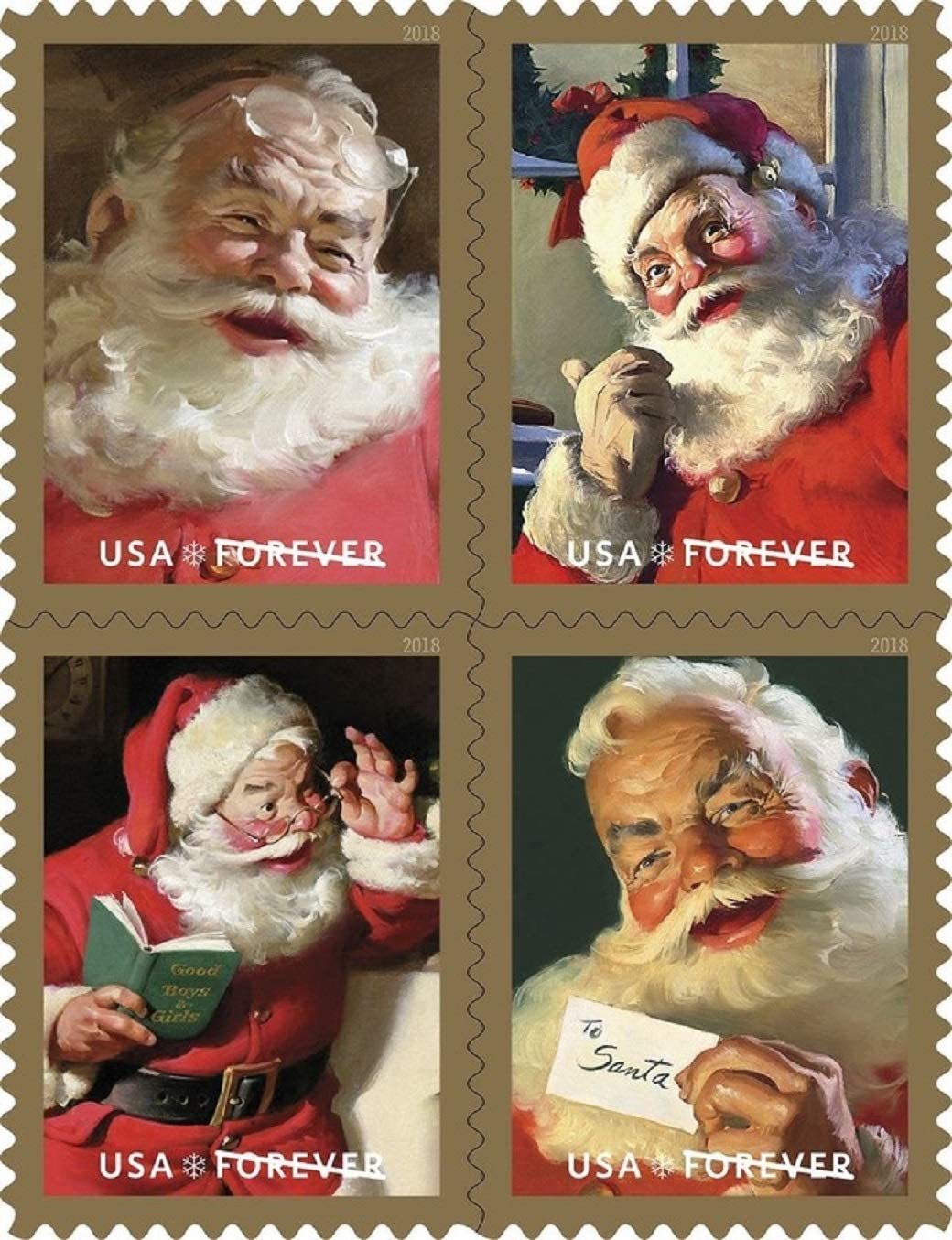 (2018) USPS Sparkling Holidays Christmas Santa Forever Stamps - Kestreli