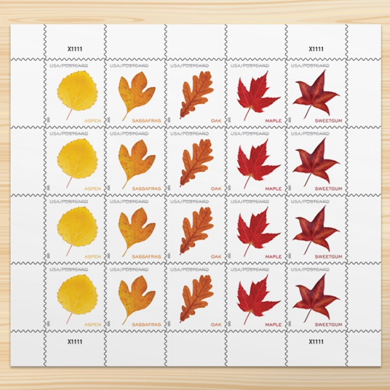 2025 Vibrant Leaves Postcard Stamps, Sheetof 20 Postcard |Multiple Stamp Designs and Formats - Kestreli